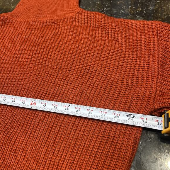 Red Fringe Turtleneck Cropped Ribbed Knit Sweater Sz L Western Cottage Cowgirl - Picture 6 of 7